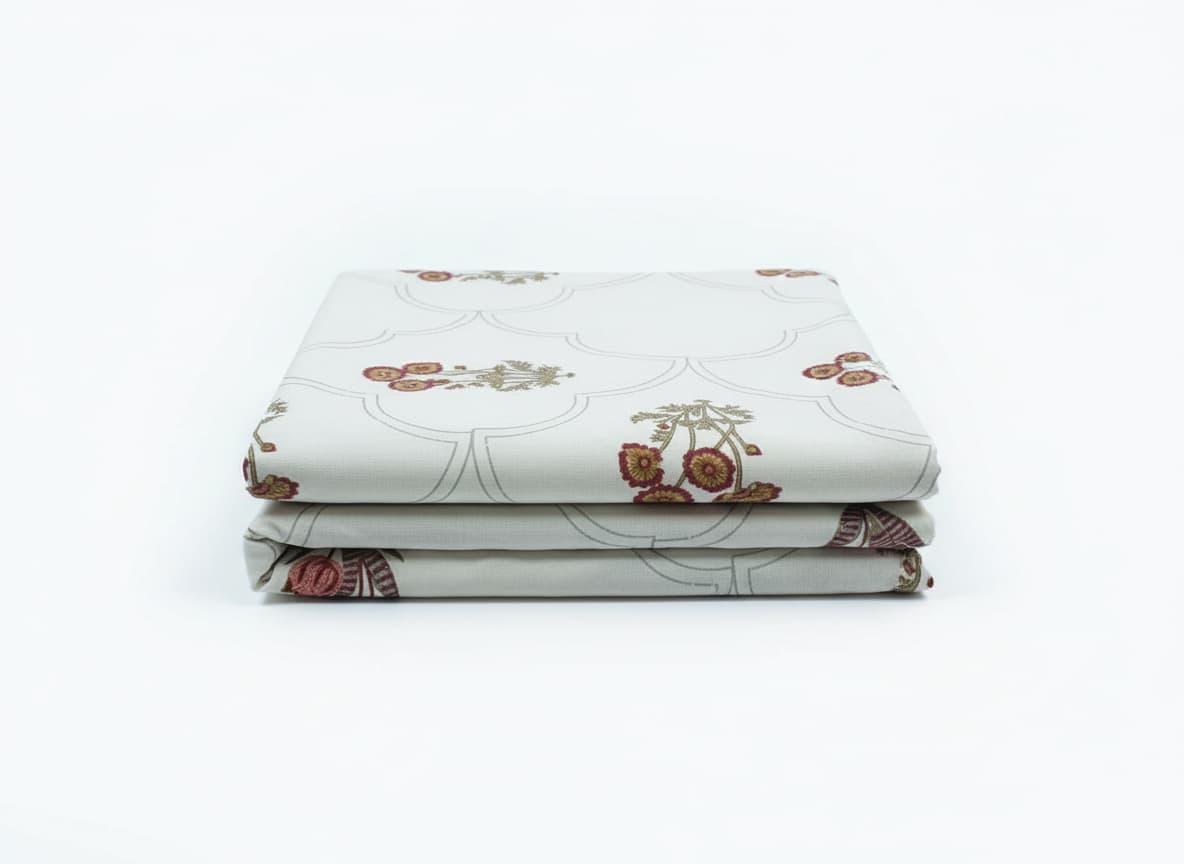 Folded Emenaura Festive Home cotton bedsheet set with embroidered cushion covers featuring colorful block printed designs.