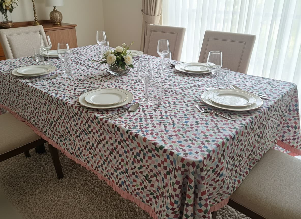 Pastel Mosaic Cotton Tablecloth - Emenaura