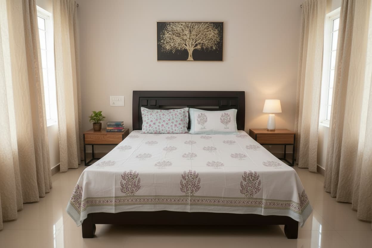 Floral Printed Percale Cotton Bedsheet - Emenaura