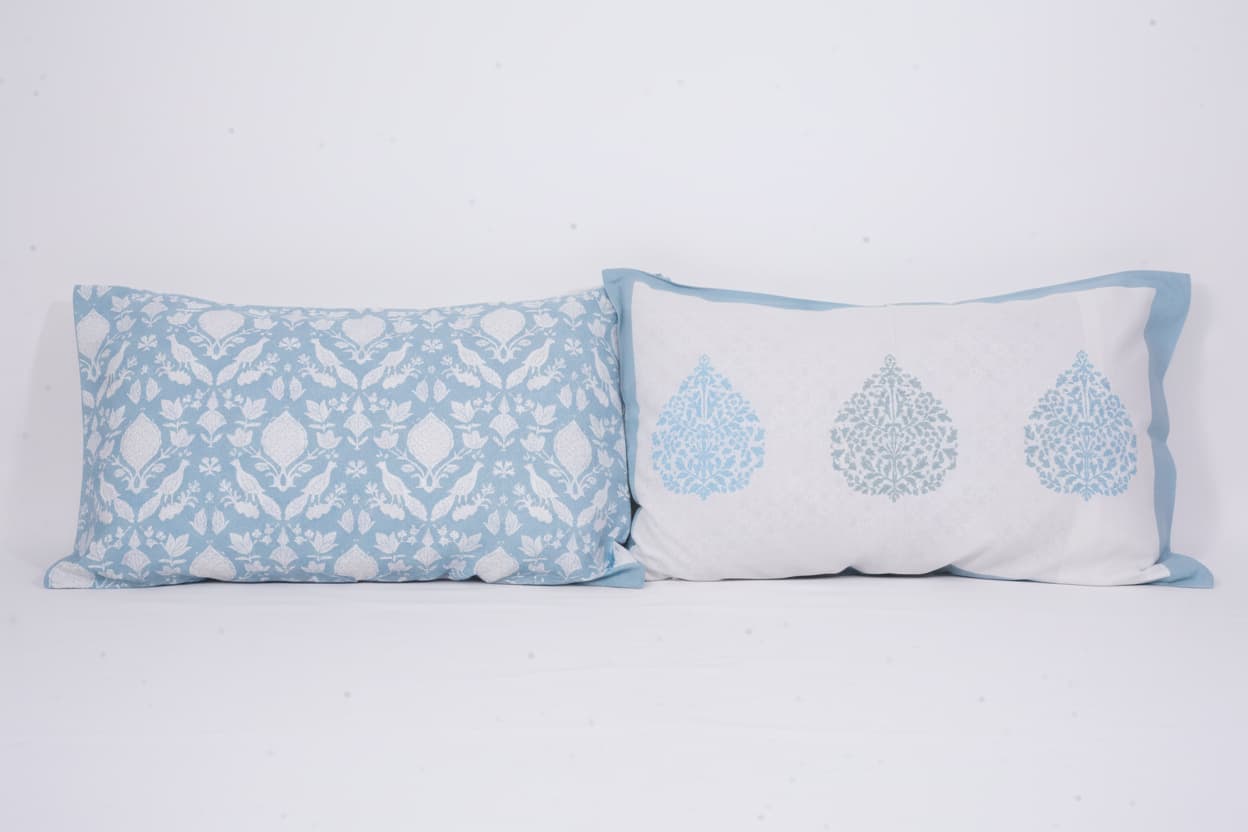 Blue and White block print bedsheet - Emenaura