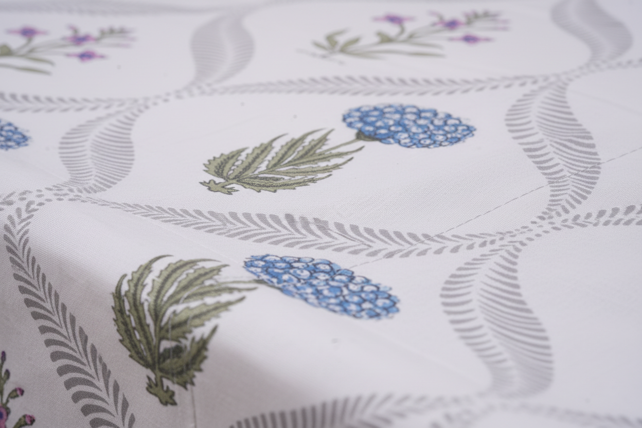 White and Blue floral bed sheet - Emenaura