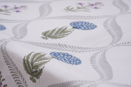 White and Blue floral bed sheet - Emenaura