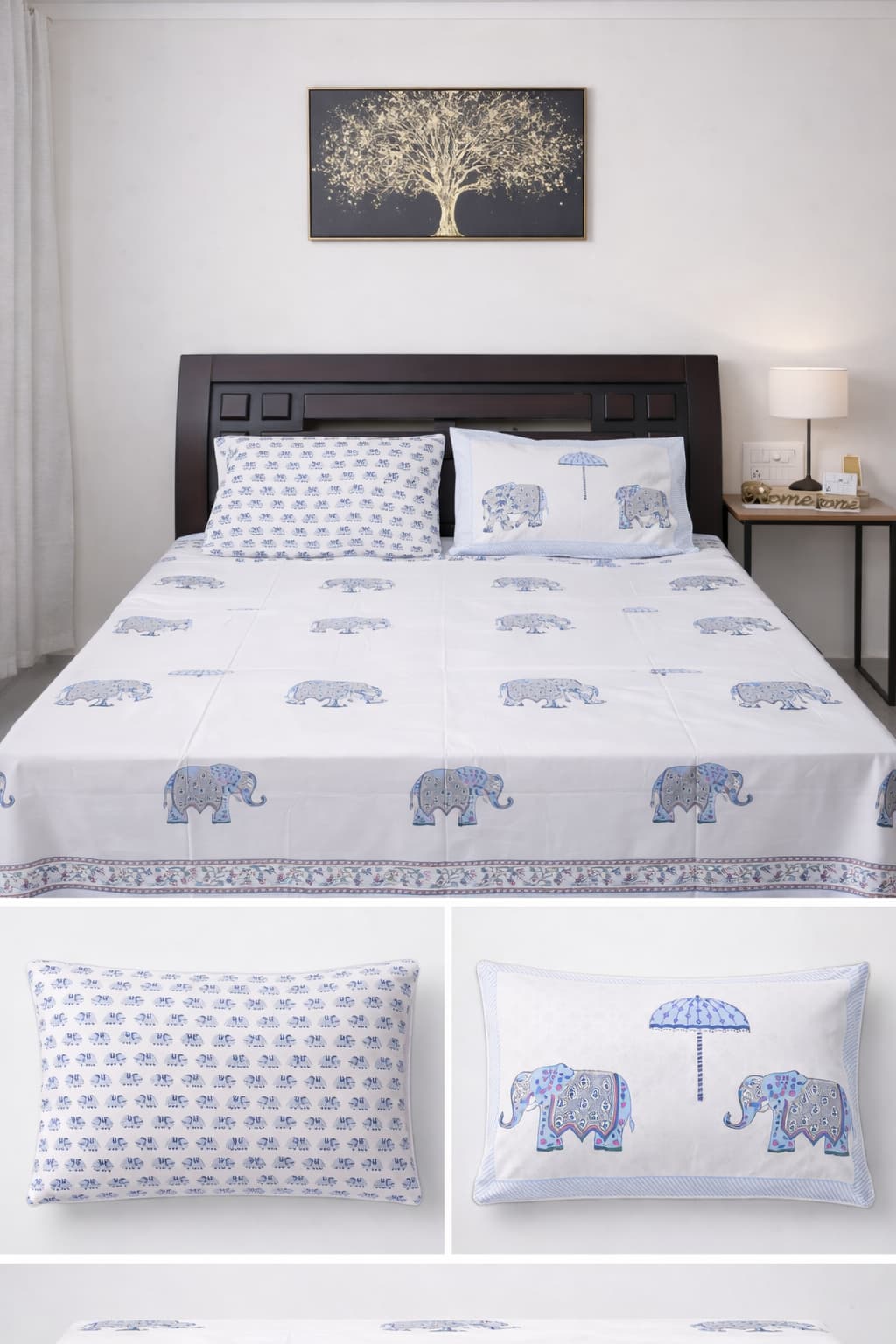 Elephant printed Percale Cotton Bedsheet - Emenaura
