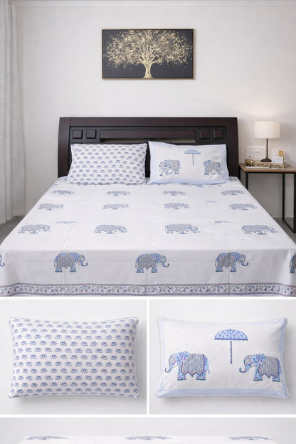 Elephant printed Percale Cotton Bedsheet - Emenaura