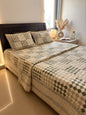 Olive & Beige Checkered Cotton Mulmul Lined Bedcover