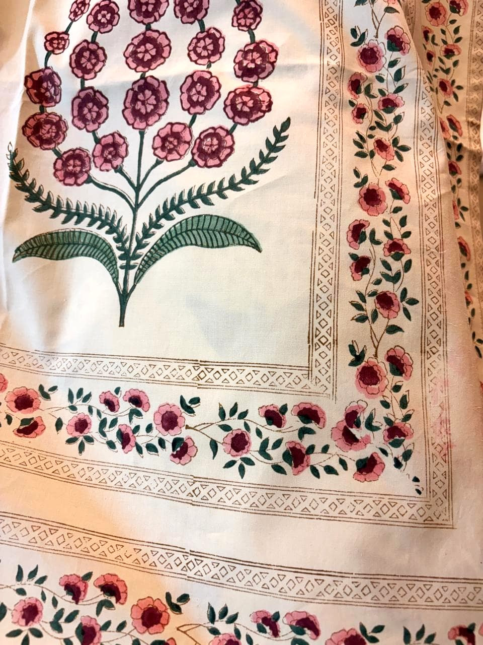 Beige Floral Printed Percale Cotton Bedsheet