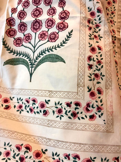 Beige Floral Printed Percale Cotton Bedsheet