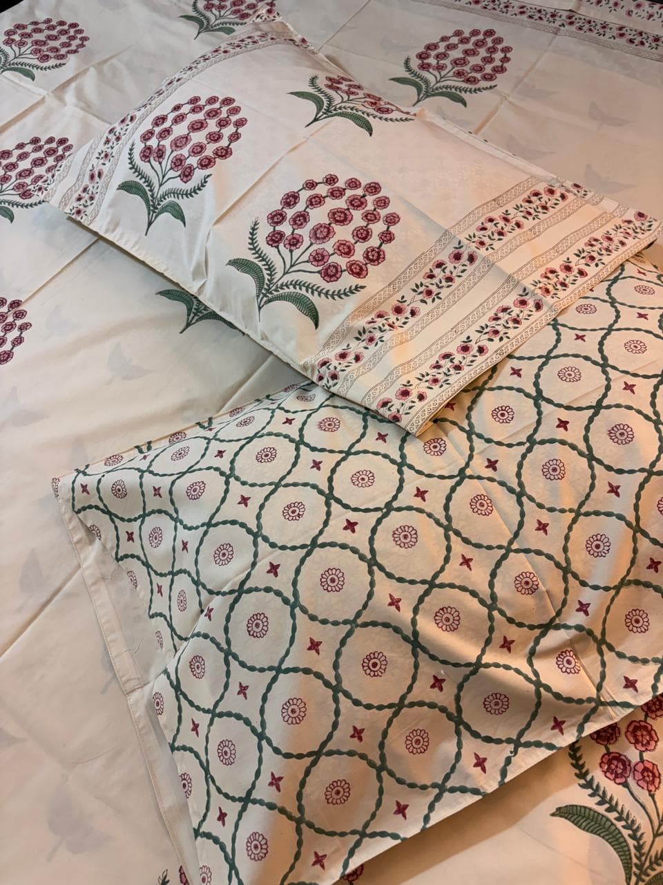 Beige Floral Printed Percale Cotton Bedsheet