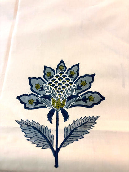Beige & Blue Floral Printed Percale Cotton Bedsheet
