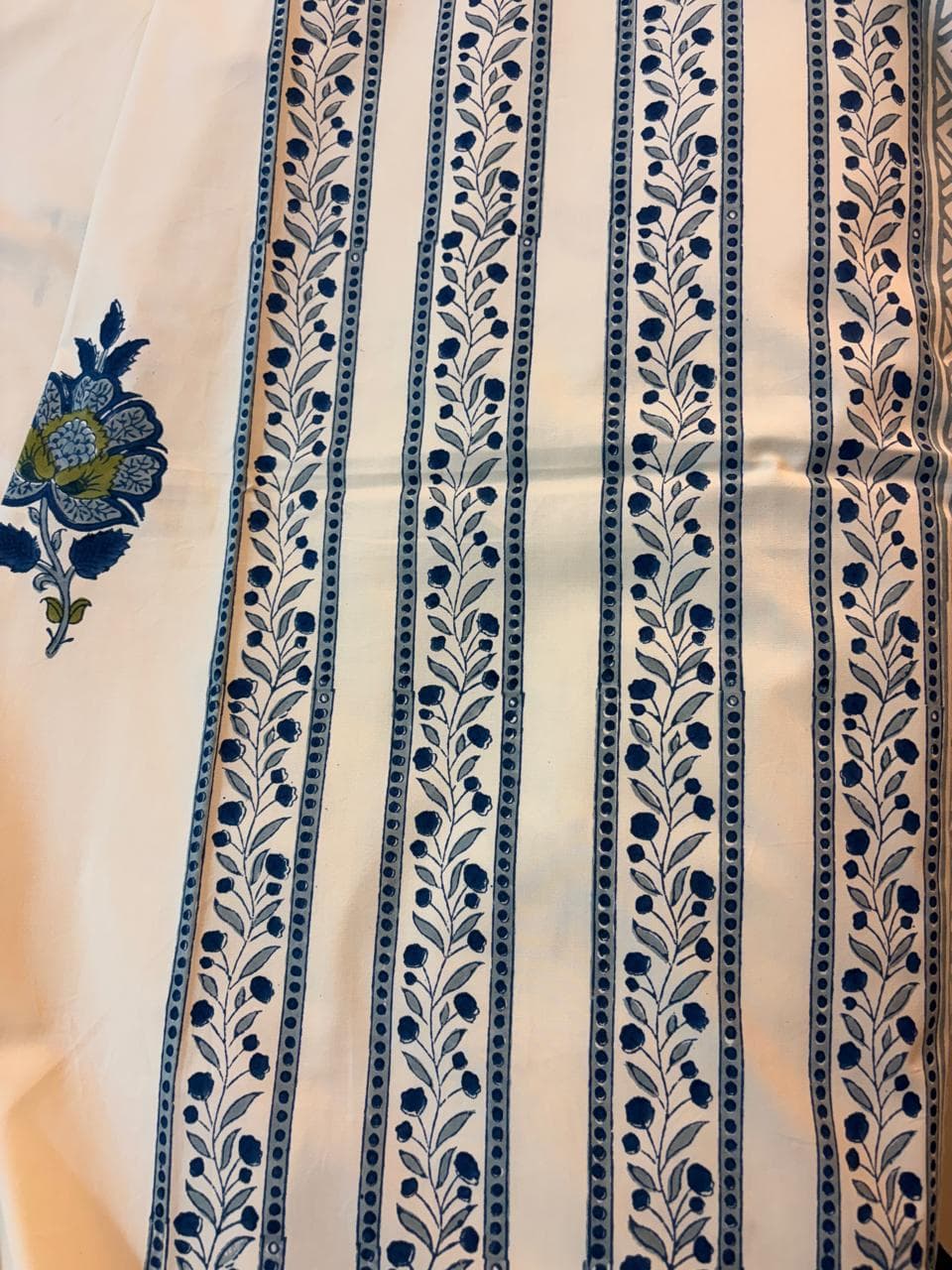 Beige & Blue Floral Printed Percale Cotton Bedsheet