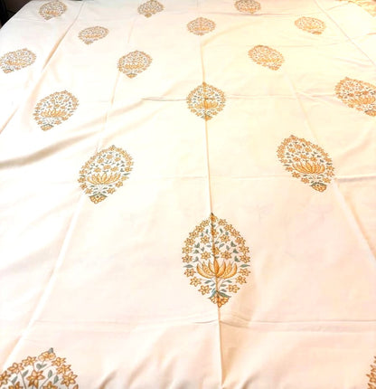 Beige Floral Printed Percale Cotton Bedsheet – Beige & Sage Green