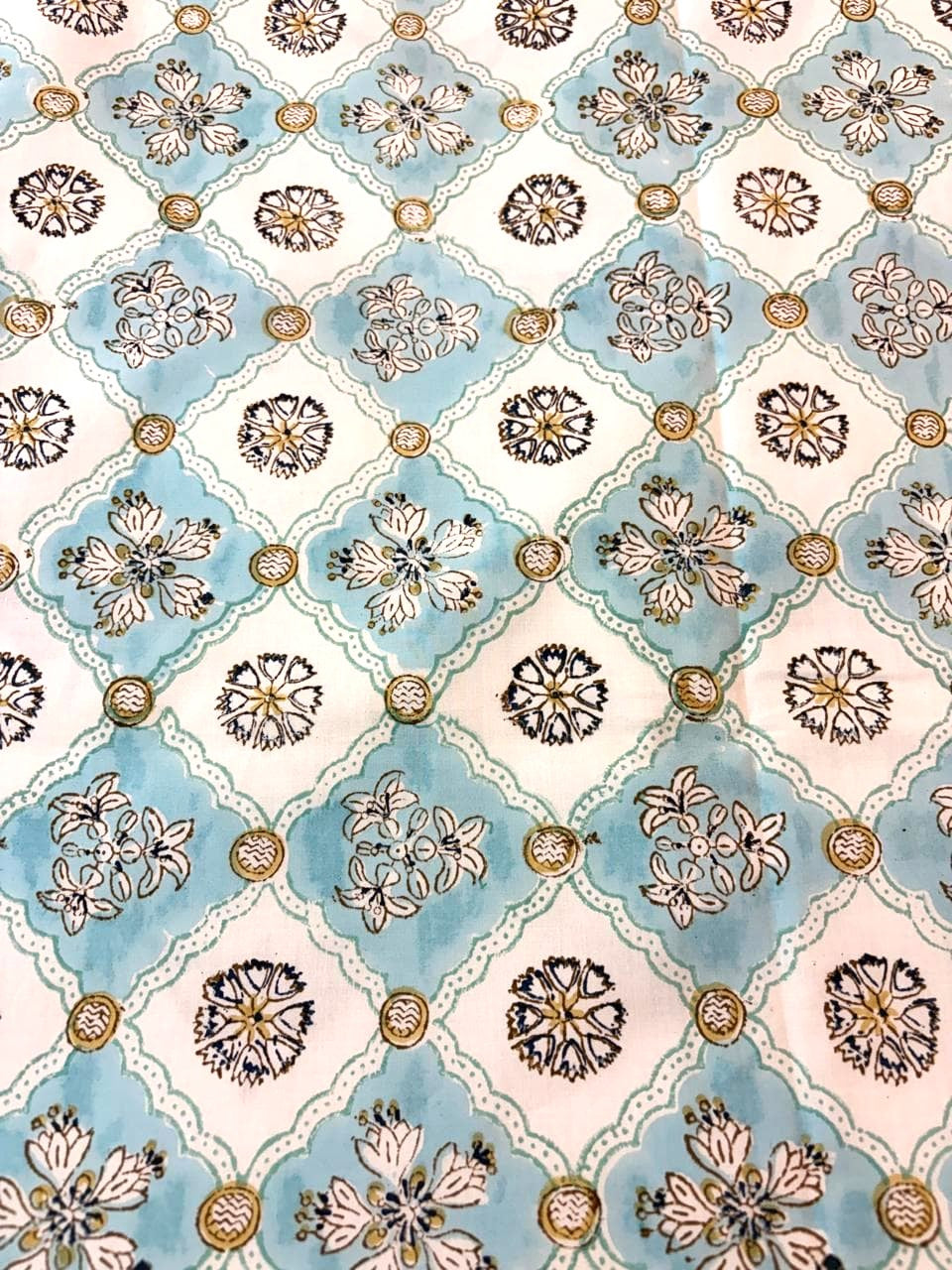 Aqua Blue & Beige Printed Percale Cotton Bedsheet