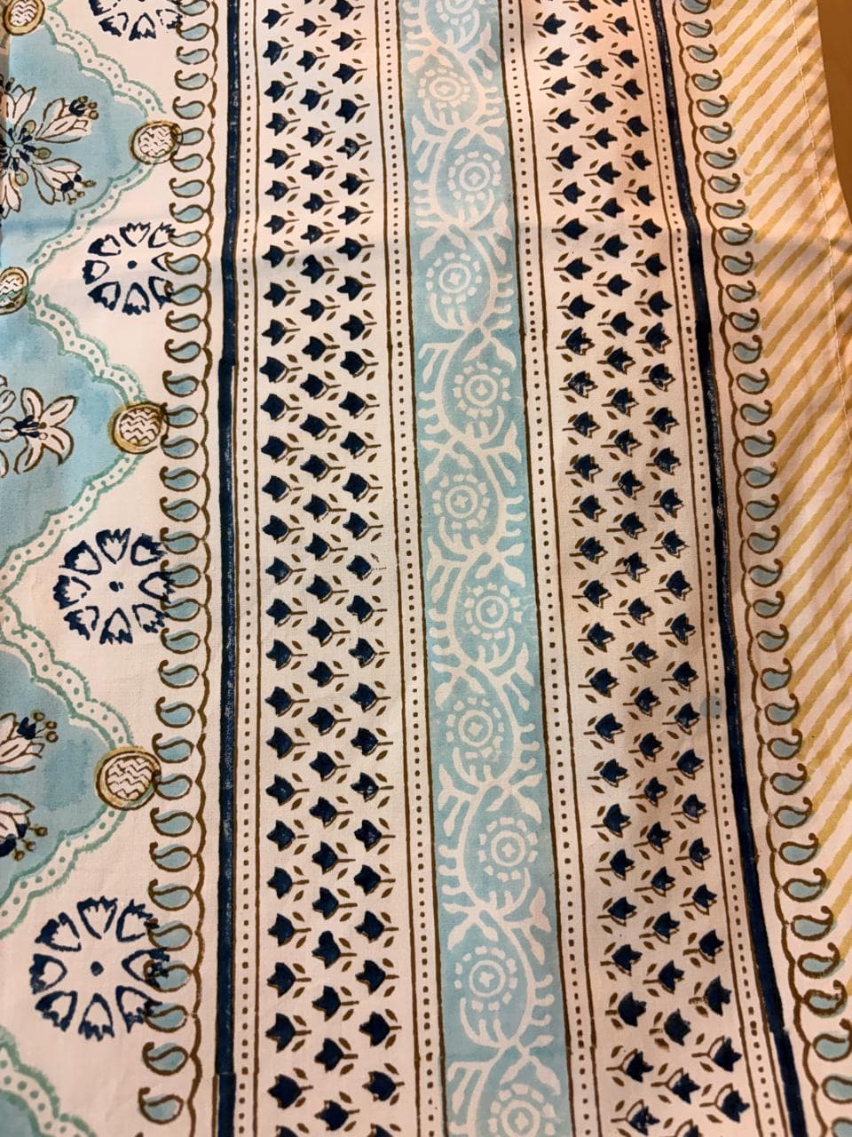 Aqua Blue & Beige Printed Percale Cotton Bedsheet