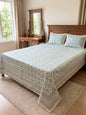 Aqua Blue & Beige Printed Percale Cotton Bedsheet