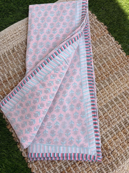 Premium 100% Cotton Voile Dohar – Pink & Teal Floral Print