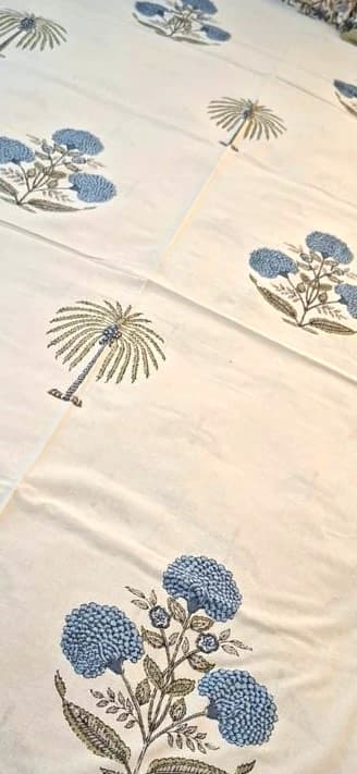 Coastal Bloom Hand Block Cotton Bedsheet - Emenaura