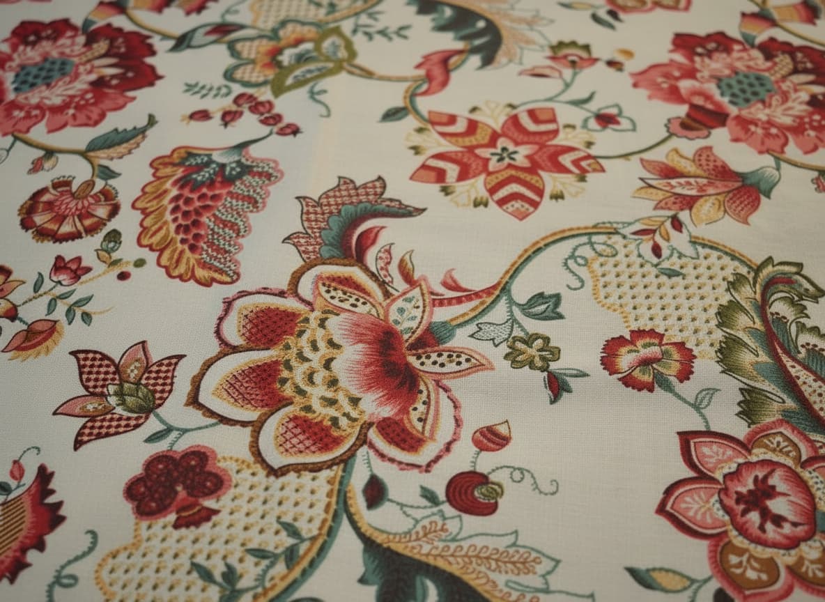 Close-up of Emenaura's Festive Home hand-block printed cotton bedsheets with intricate festive patterns and vibrant colors.