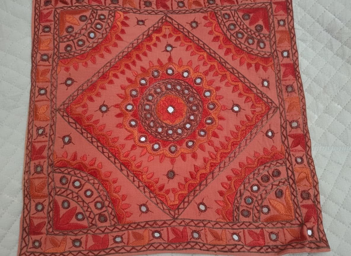 Terracotta Mandala Embroidered Cotton Cushion Cover (1 Pc) - Emenaura