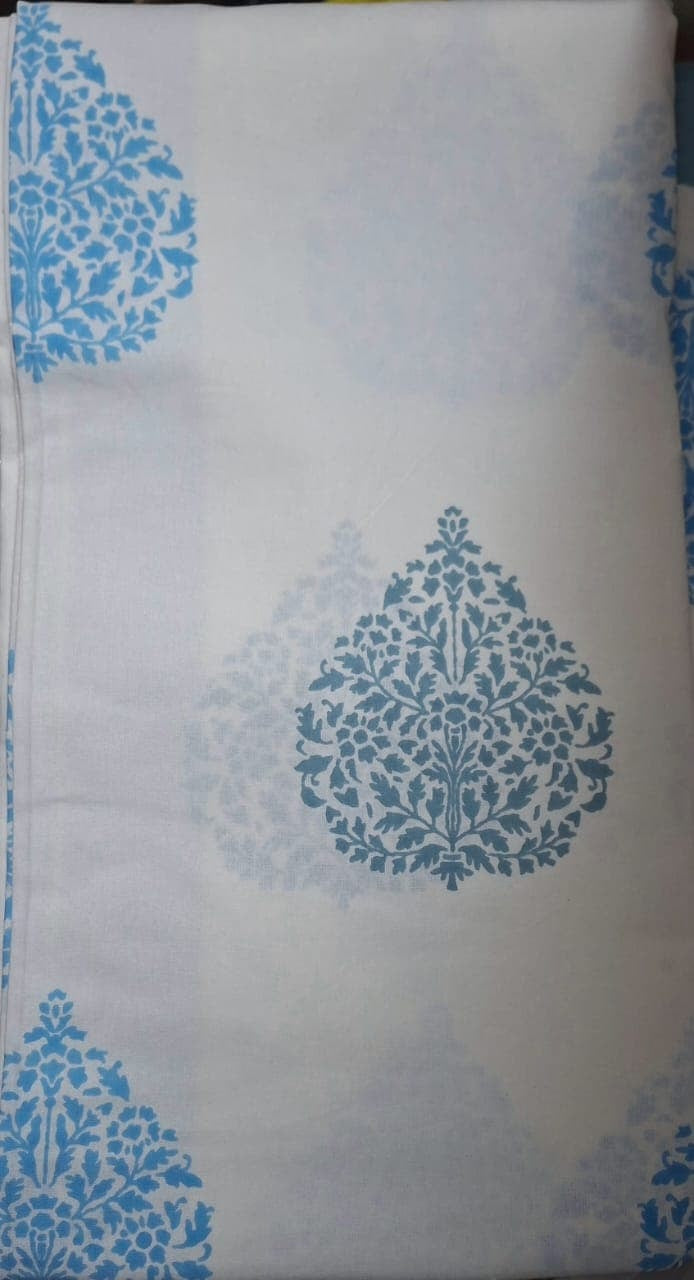 Blue and White block print bedsheet - Emenaura
