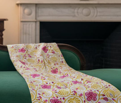 Yellow and Pink Floral Percale Cotton Bedsheet - Emenaura