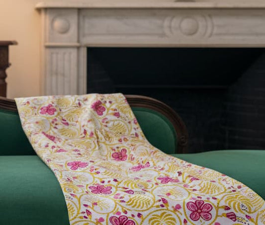 Yellow and Pink Floral Percale Cotton Bedsheet - Emenaura