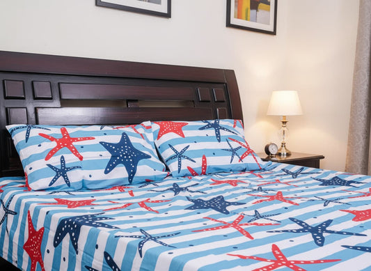 Star Fish Percale Weave Bedsheet - Emenaura