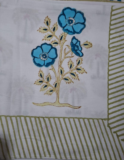 Floral Block Print Percale Cotton Bedsheet - Emenaura