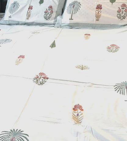 Botanical Grove Hand Block Cotton Bedsheet - Emenaura