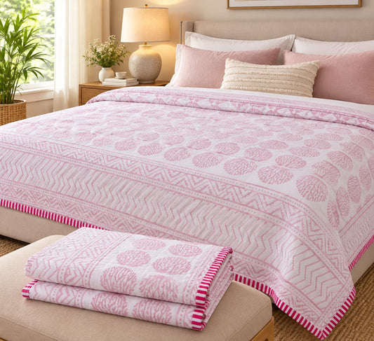 Premium 100% Cotton Voile Dohar – Blush Pink Tribal Print