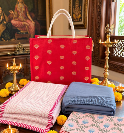 Emenaura — The Golden Edit (One Suvin Cotton Fitted Bedsheet + One Table Cloth + One Dohar + A Cute Gift)