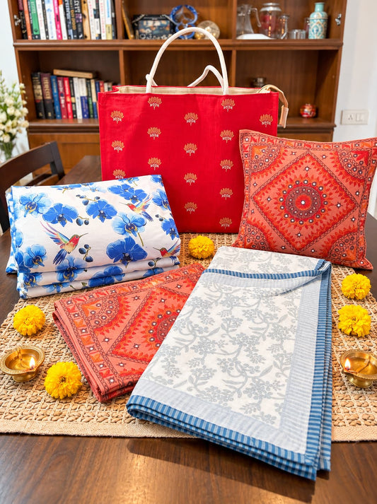 The Grand Festive Home (One Dohar + One Percale Bedsheet Set + Two Mandala Cushion Covers)