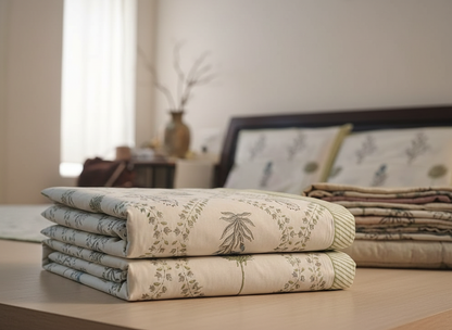 Meadow Vine Hand Block Cotton Bedsheet - Emenaura