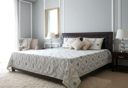 Meadow Vine Hand Block Cotton Bedsheet - Emenaura