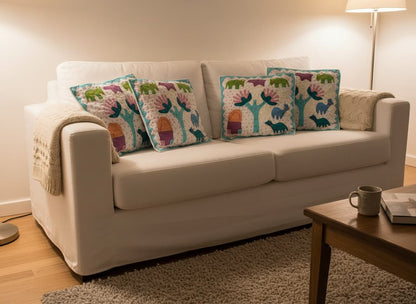 Folk Safari Printed Cotton Cushion Cover (1 Pc) - Emenaura