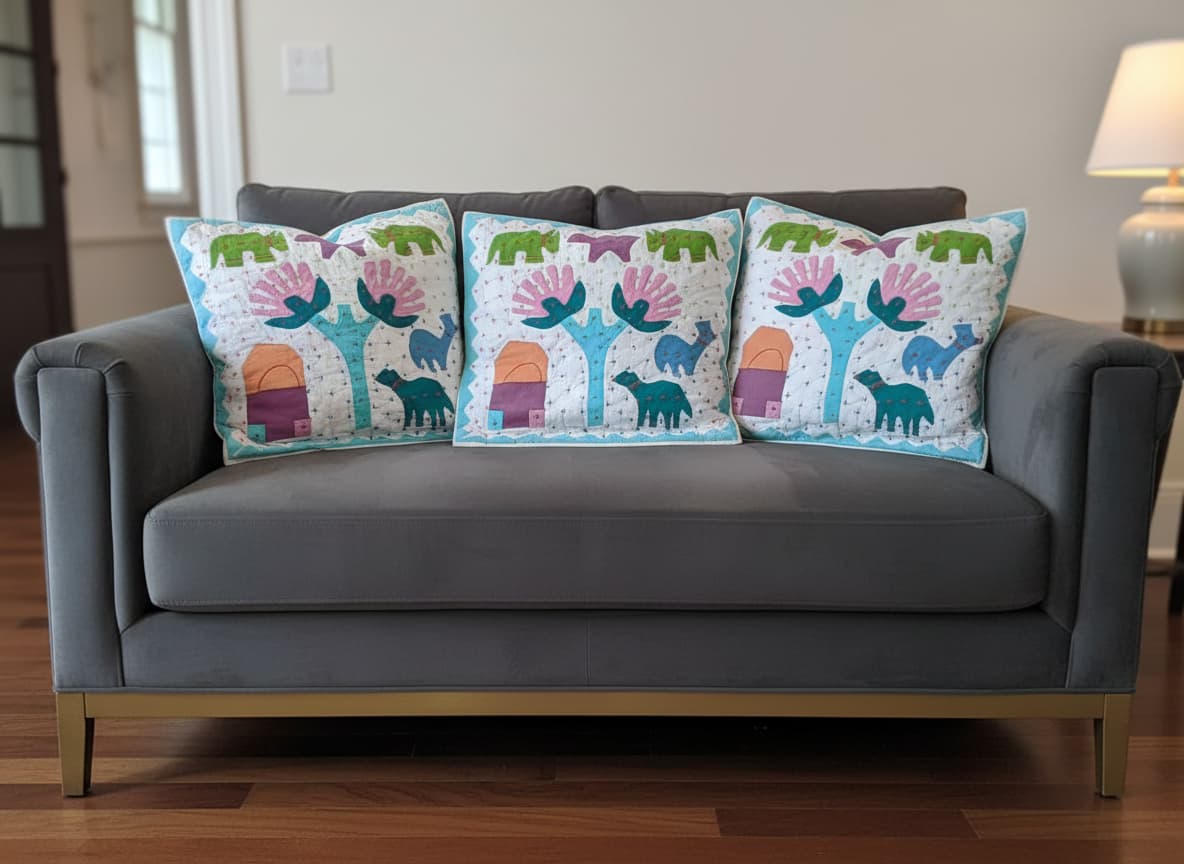 Emenaura festive cotton bedsheet set with embroidered cushion covers and firefly-themed designs, vibrant and decorative for home decor.
