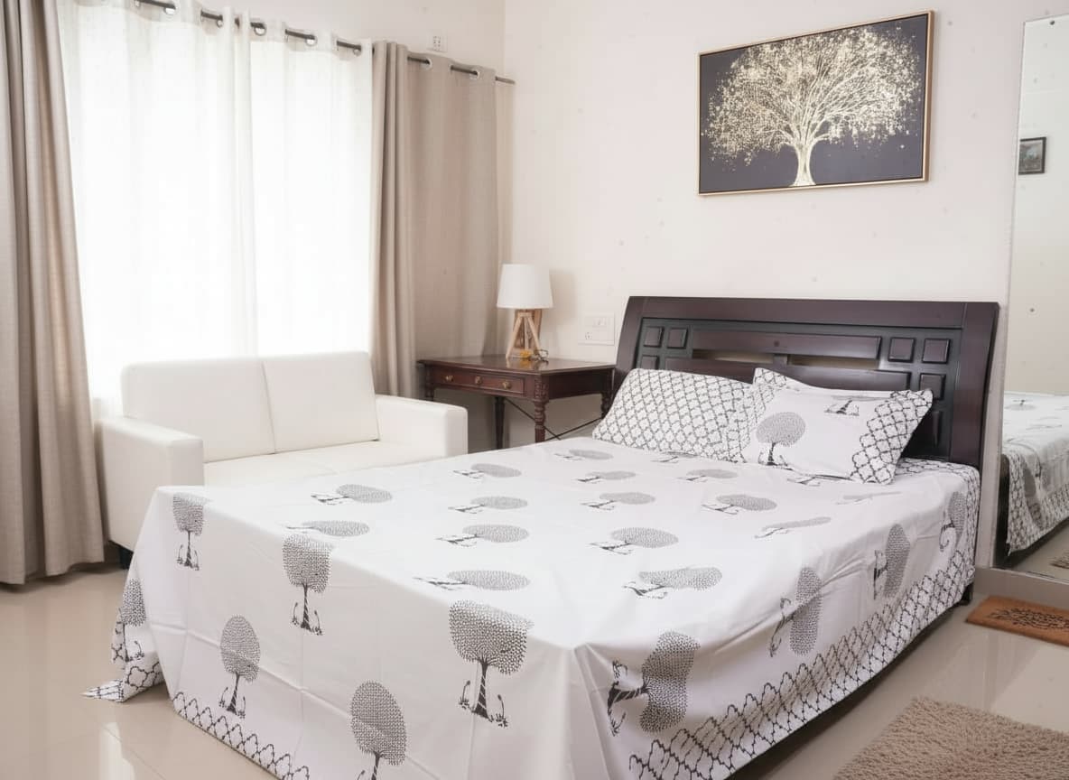 Black & White Percale Cotton Bedsheet - Emenaura