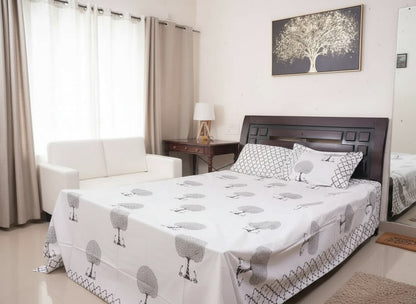 Black & White Percale Cotton Bedsheet - Emenaura