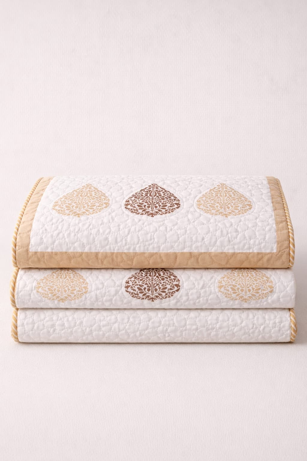 White and yellow Bed Cover- Quilted - Emenaura