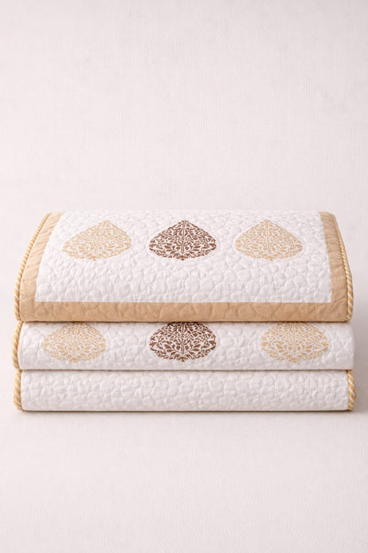 White and yellow Bed Cover- Quilted - Emenaura