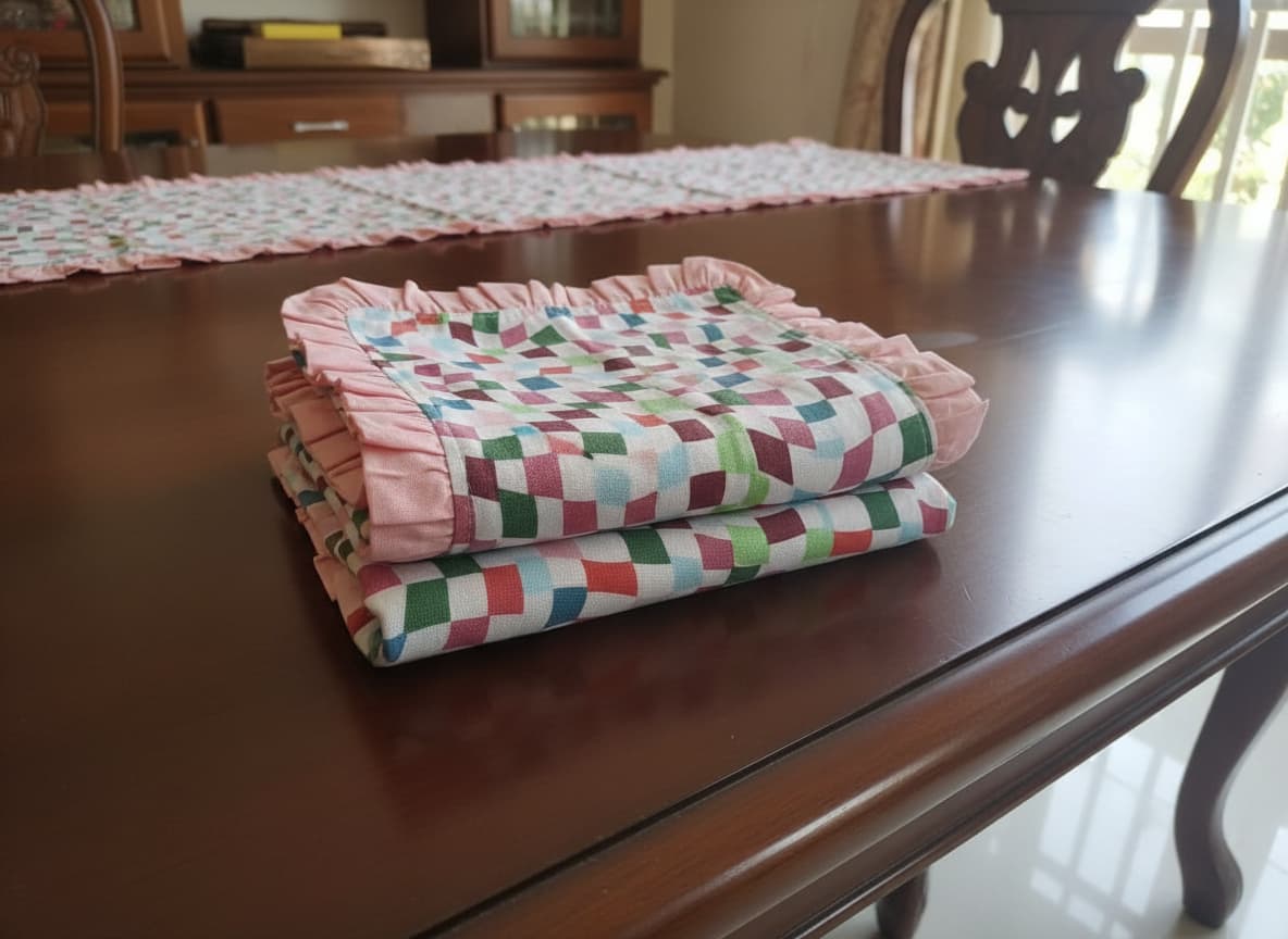 Pastel Mosaic Cotton Table Runner - Emenaura