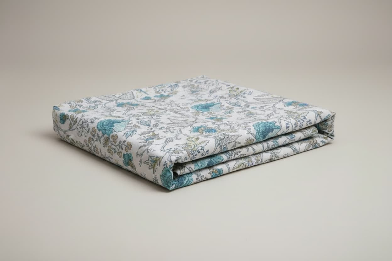 Blue Floral Print Cotton Bedsheet - Emenaura