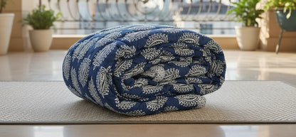 Blue & White Hand Block Cotton Quilt - Emenaura