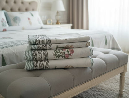 Botanical Grove Hand Block Cotton Bedsheet - Emenaura