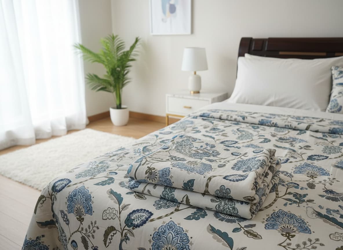 Blue Garden Cotton Bedsheet - Emenaura