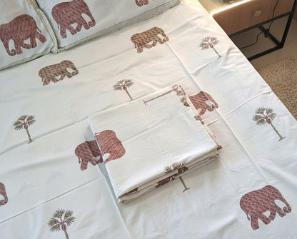 Desert Safari Hand Block Cotton Bedsheet - Emenaura