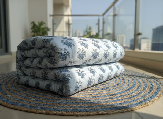 Hand Block Print Floral Cotton Quilt - Emenaura