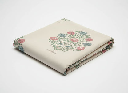 Ivory Garden Hand-Block Mulmul Cotton Bedsheet - Emenaura