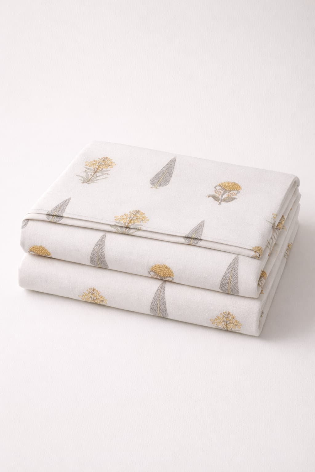 Yellow and Grey block print bedsheet - Emenaura