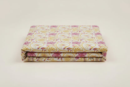 Yellow–Pink Floral Percale Cotton Bedsheet - Emenaura