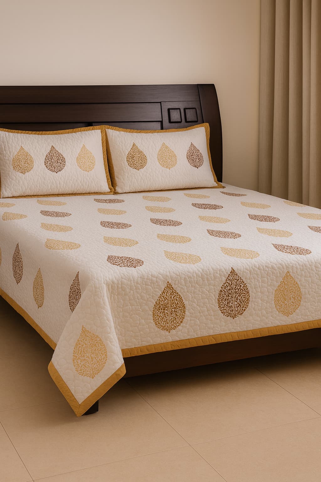 White and yellow Bed Cover- Quilted - Emenaura